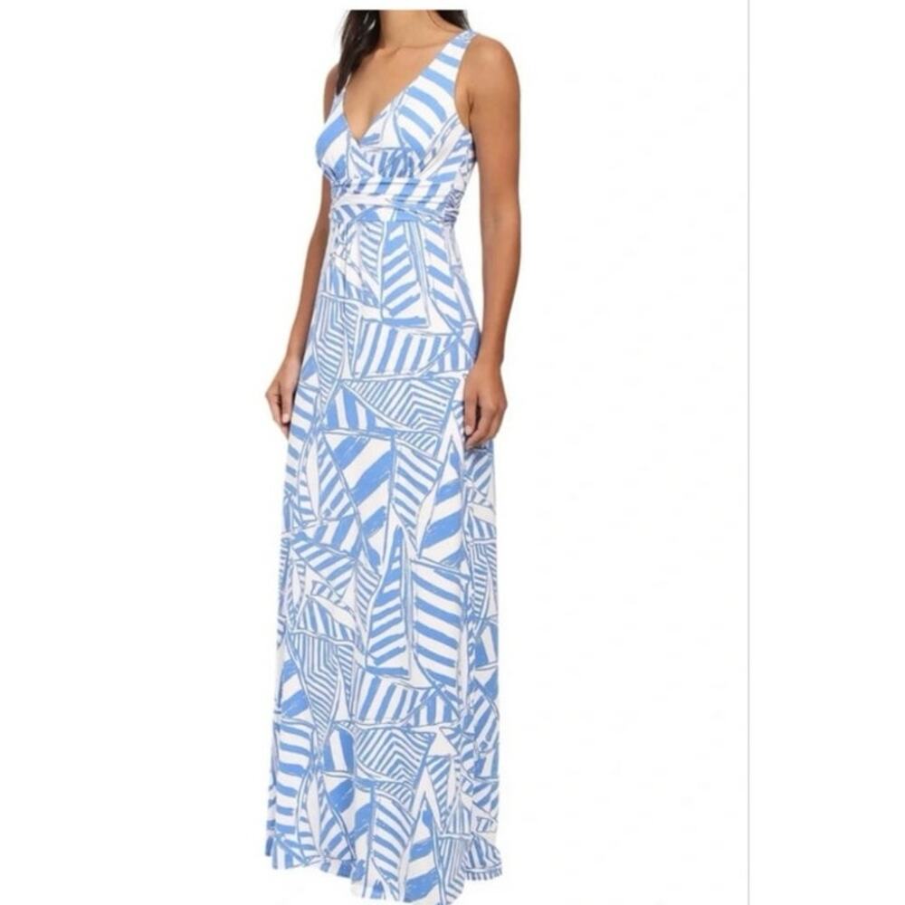 Lily Pulitzer Women’s Sleeveless Sloane Maxi Dress Sz M Blue White Stretch Beach